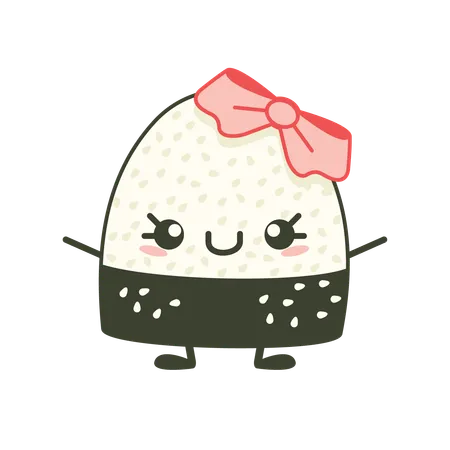 Cute onigiri wearing ribbon with smile expression  Illustration