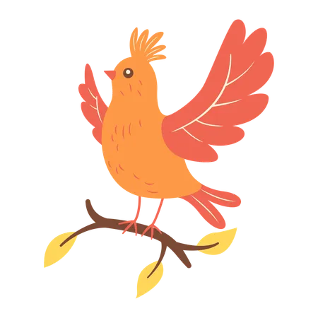 Cute Orange Dove on Tree Branch  Illustration