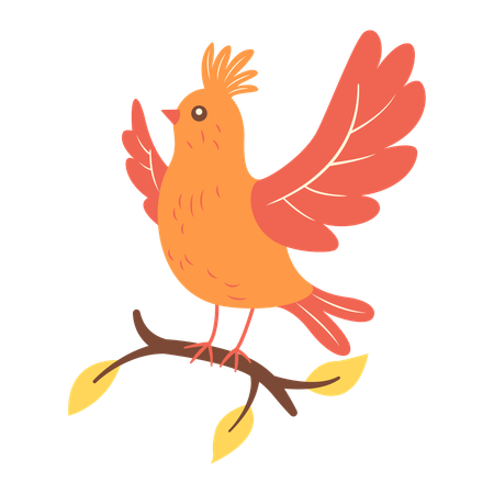 Cute Orange Dove on Tree Branch  Illustration