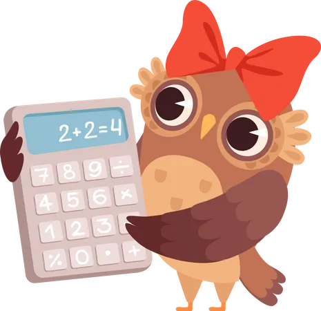 Cute owl holding calculator Illustration