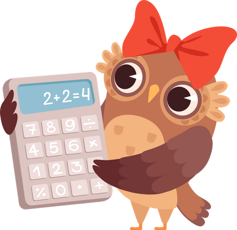 Cute owl holding calculator  Illustration