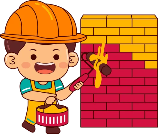 Cute painter boy painting wall  Illustration