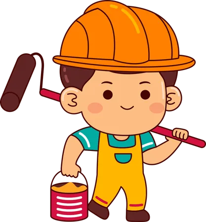 Cute painter boy with painting equipment  Illustration