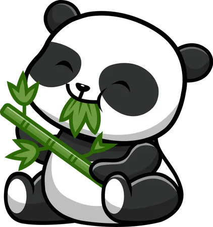 Cute Panda Eat Bamboo Illustration