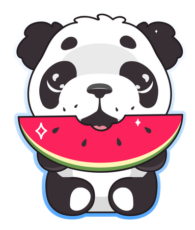 Cute panda eating watermelon Illustration