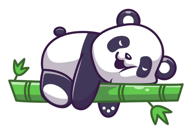 Cute panda sleeping on bamboo stick  Illustration