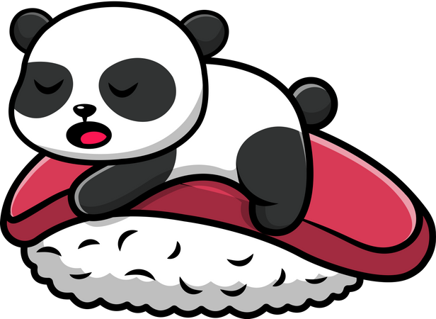 Cute Panda sleeping on Sushi Illustration