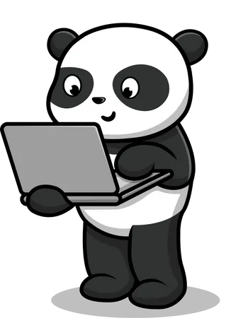 Cute Panda Working On Laptop  Illustration