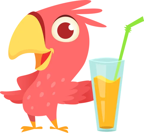Cute Parrot with drink  Illustration