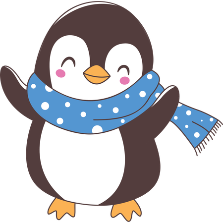 Cute Penguin Character Wearing Scraf in  Illustration