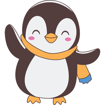 Cute Penguin Character Wearing Scraf in Winter  Illustration