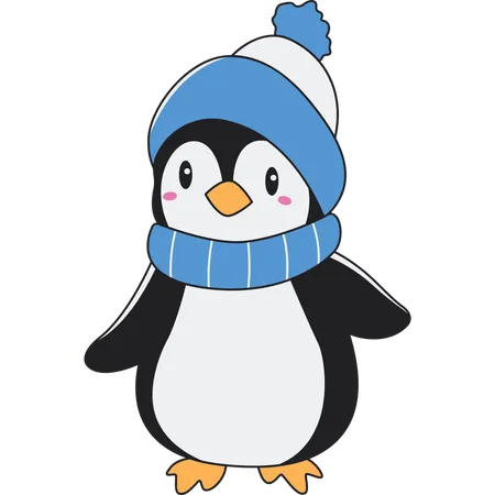 Cute Penguin Character Wearing Shawl Hat  Illustration