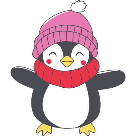 Cute Penguin Character Wearing Shawl Hat  Illustration