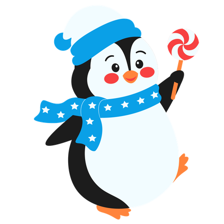 Cute Penguin Holding A Lollipop  일러스트레이션