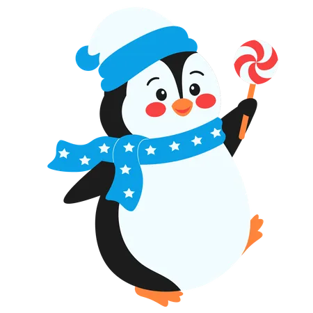 Cute Penguin Holding A Lollipop  일러스트레이션