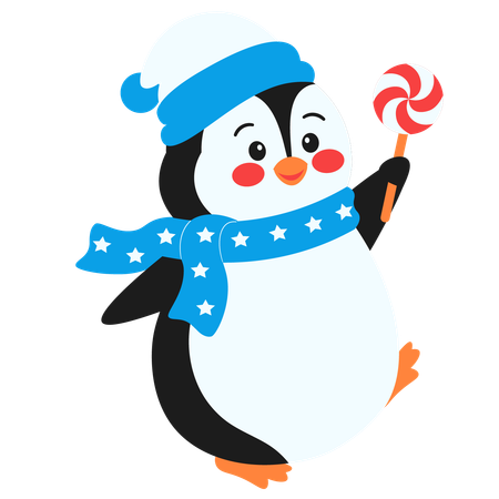 Cute Penguin Holding A Lollipop  Illustration