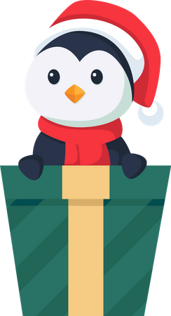 Cute Penguin in Christmas Gift  일러스트레이션