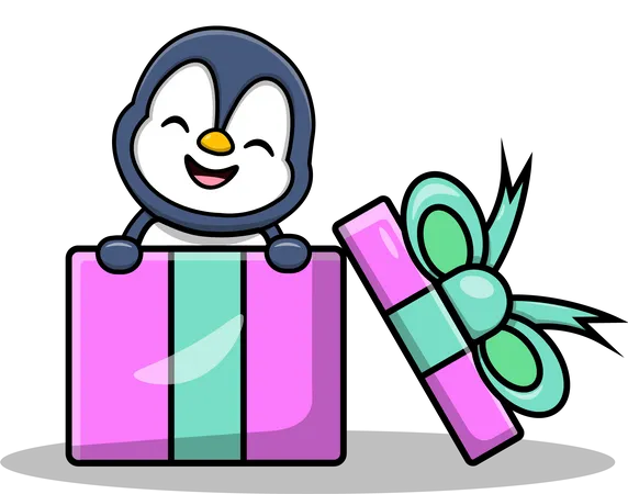 Cute Penguin In Gifts Box  Illustration