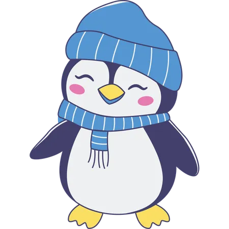 Cute Penguin Wearing Shawl Hat  Illustration