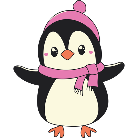 Cute Penguin Wearing Shawl Hat in Winter Season  Illustration