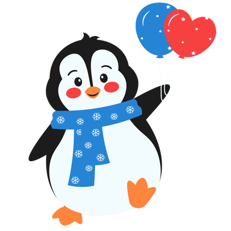 Premium Vector  Penguin holding balloons a cartoon penguin holding a red  and blue balloon