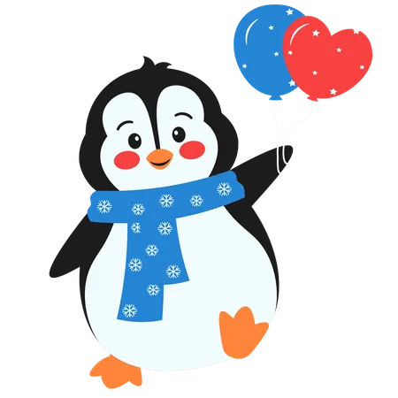 Cute Penguin With Balloon  Illustration