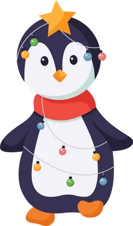 Cute Penguin with Garland Light Christmas  Illustration
