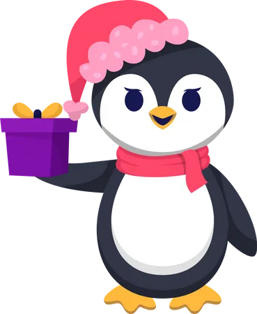 Cute Penguin with Gift  Illustration