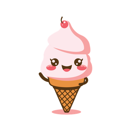 Cute Pink Cherry Cone Ice Cream  Illustration