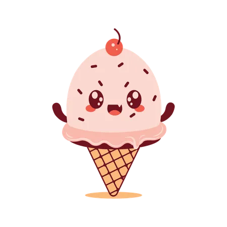 Cute Pink Cherry Cone Ice Cream  Illustration