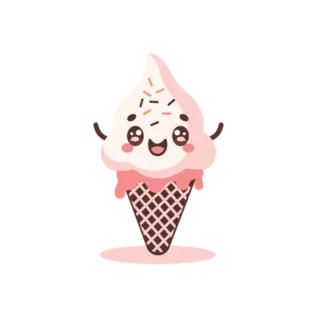 Cute Pink Cone Ice Cream  Illustration