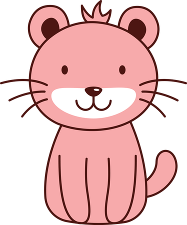 Cute Pink Lion Lioness Big Cat Animal Smiling  Illustration