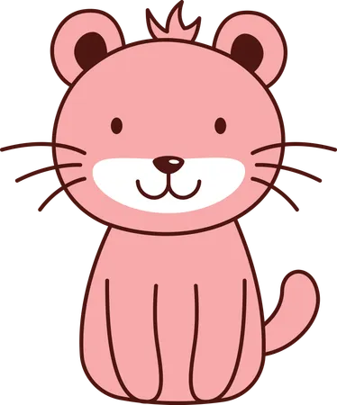 Cute Pink Lion Lioness Big Cat Animal Smiling  Illustration