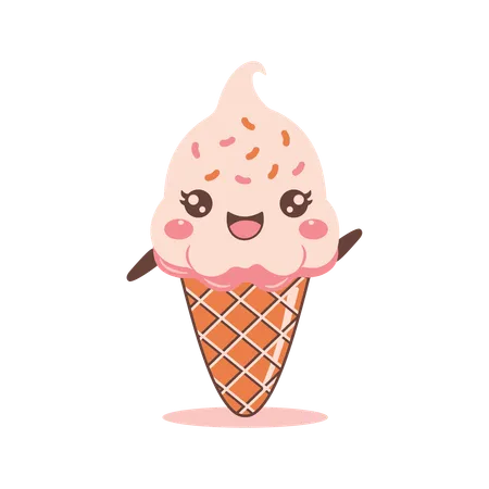 Cute Pink Strawberry Cone Ice Cream  Illustration