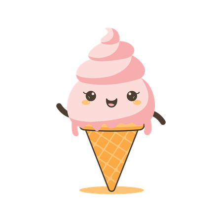 Cute Pink Strawberry Cone Ice Cream  Illustration