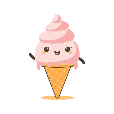 Cute Pink Strawberry Cone Ice Cream  Illustration