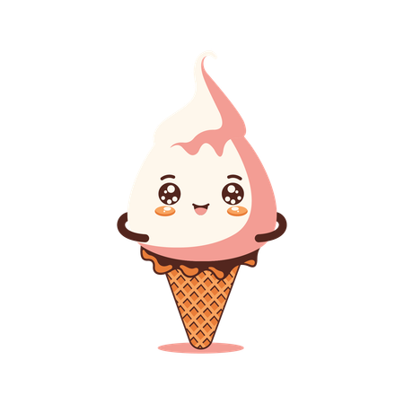 Cute Pink Strawberry Cone Ice Cream  Illustration