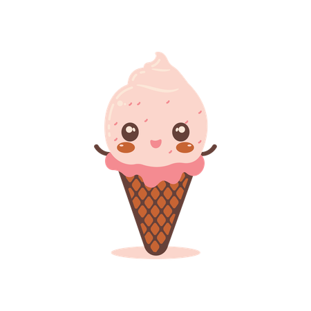 Cute Pink Strawberry Cone Ice Cream  Illustration