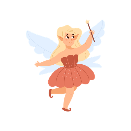 Cute pixie girl with magic wand and wings  Illustration