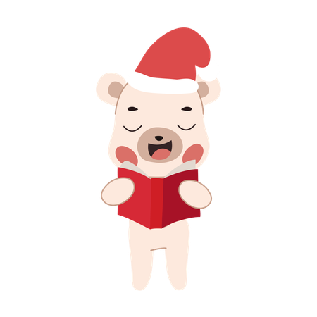 冬の服装でクリスマスソングを歌うかわいいホッキョクグマ  イラスト