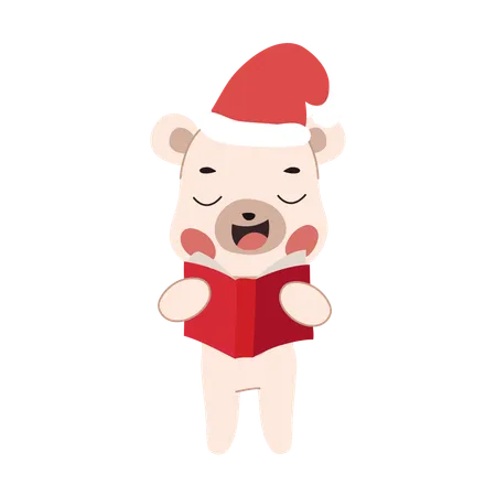 冬の服装でクリスマスソングを歌うかわいいホッキョクグマ  イラスト