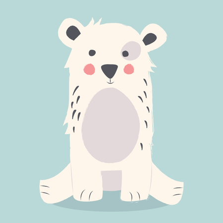 Cute polar bear sitting on the ground on blue background  Illustration