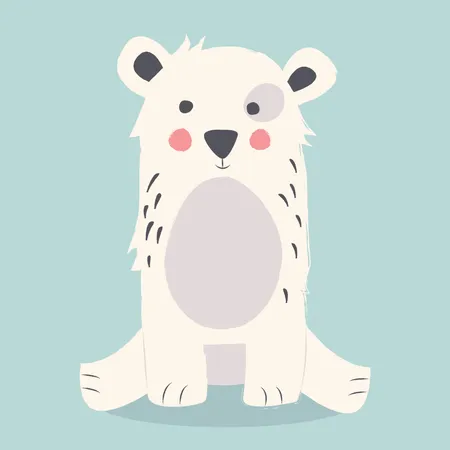 Cute polar bear sitting on the ground on blue background  Illustration