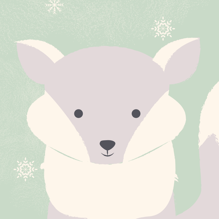 Cute polar white baby fox on green Christmas background  Illustration