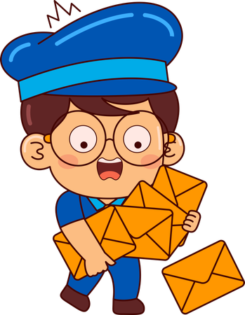 Cute postman boy holding letters  Illustration