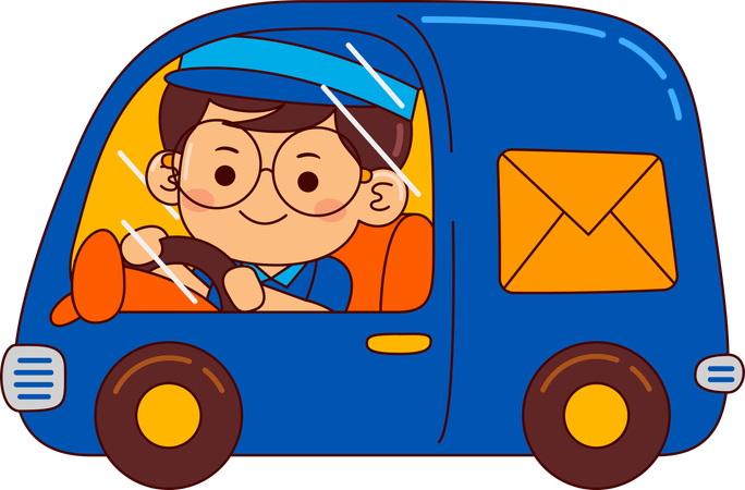 Cute postman boy riding post car  일러스트레이션