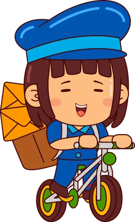 Cute Postman Girl Cartoon Character Illustration