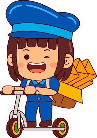 Cute Postman Girl Cartoon Character Illustration