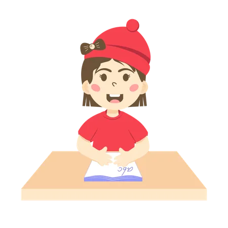 Cute pre school girl in english class  Illustration