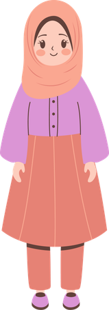 Cute Pretty Muslim Girl Wearing Hijab and Fashion Outfit While Smiling  Illustration